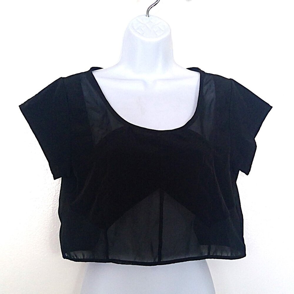 NEW Nasty Gal Sexy Black Crop Top Goth Punk Party Semi Sheer Pullover NWOT Sz S